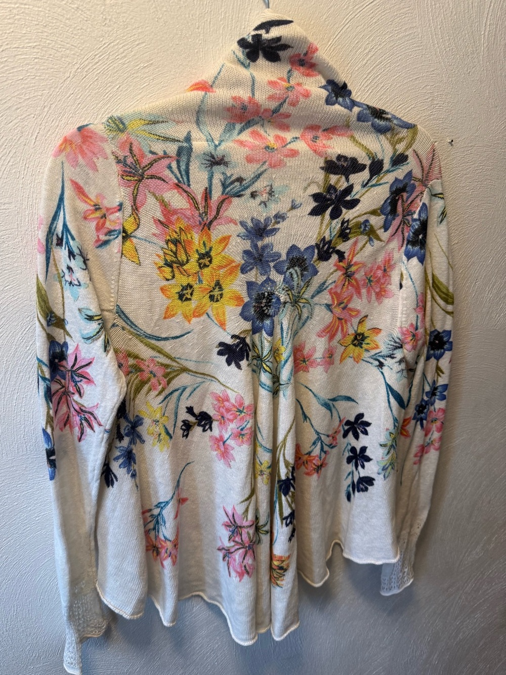 Anthropologie Knitted & Knotted Floral Linen Cotton Waterfall Cardigan Size S - Picture 3 of 6